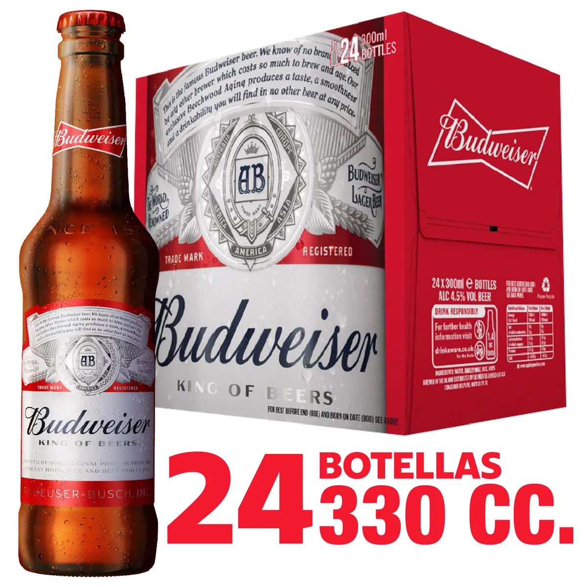 BUDWEISER - Cerveza Budweiser Botella 5° 24 x 330 cc