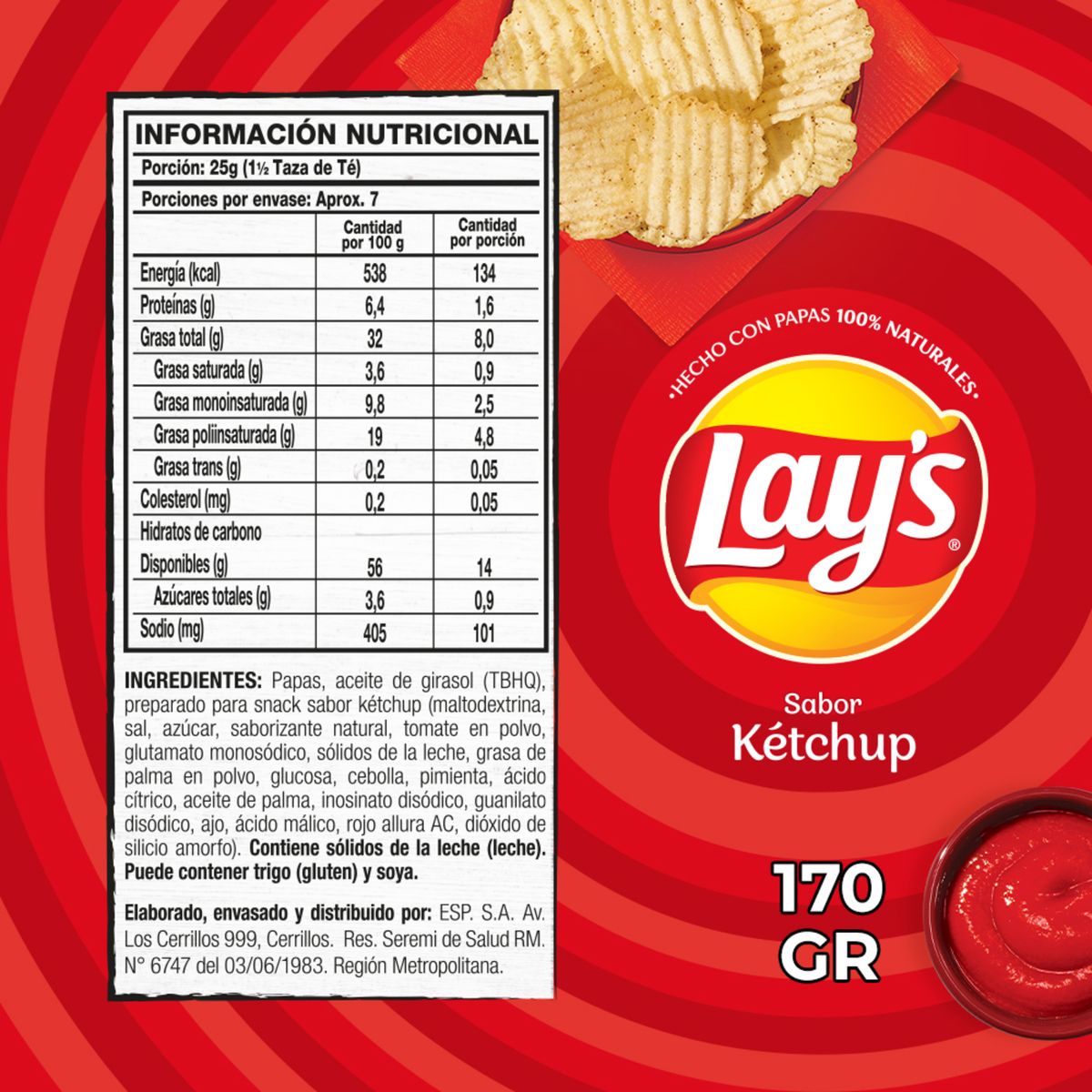LAYS - Papas Fritas Sabor Ketchup Lays 170 g
