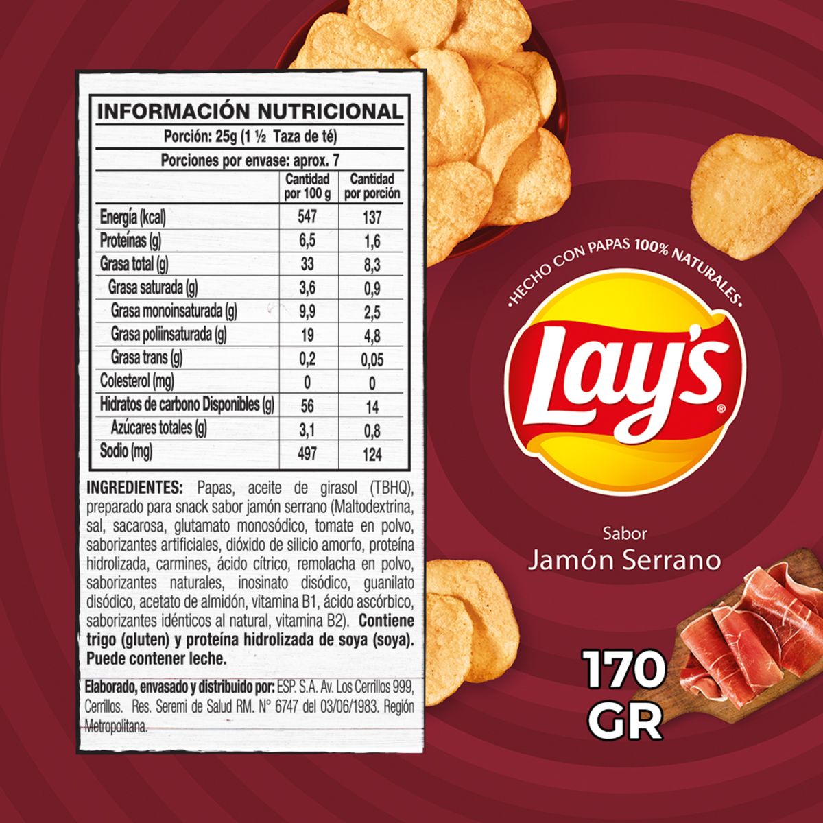 LAYS - Papas Mediterráneas Sabor Jamón Serrano Lays 170 g