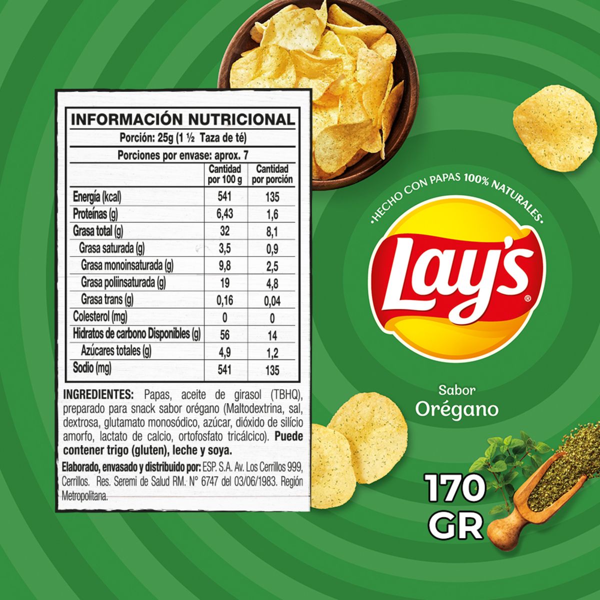 LAYS - Papas Mediterráneas Sabor Orégano Lays 170 g