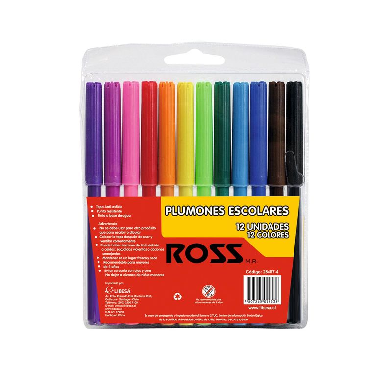 ROSS - PLUMONES ESCOLARES 12 COLORES ROSS