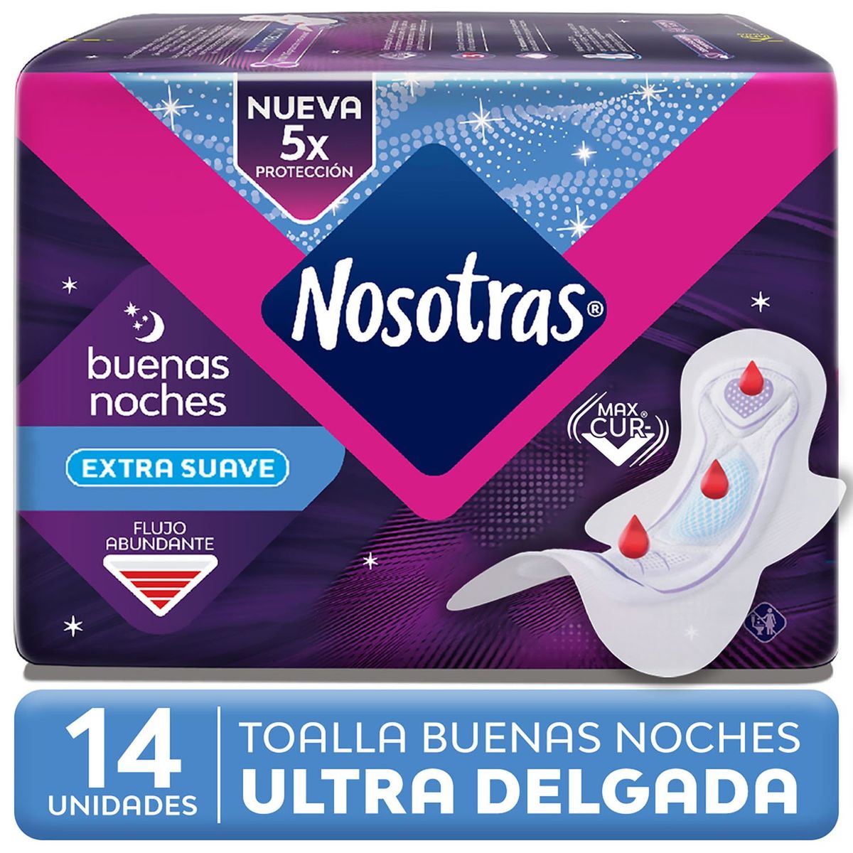 NOSOTRAS - Toallas Femeninas Nocturnas Ultradelgadas Extra Suaves Nosotras 14 Un