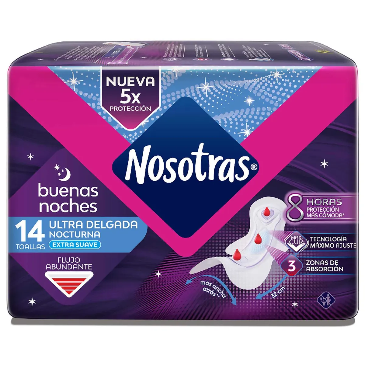 NOSOTRAS - Toallas Femeninas Nocturnas Ultradelgadas Extra Suaves Nosotras 14 Un