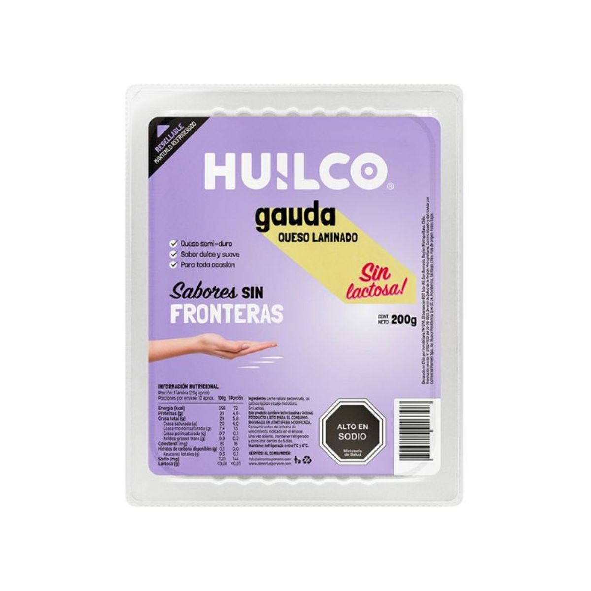 HUILCO - Queso Gauda Sin Lactosa Laminado Huilco 200 g