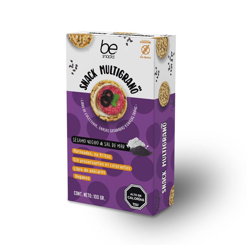 BE SNACKS - Snack Galletas Multigrano Sésamo Negro y Sal de Mar Sin Gluten Be Snacks 100 g