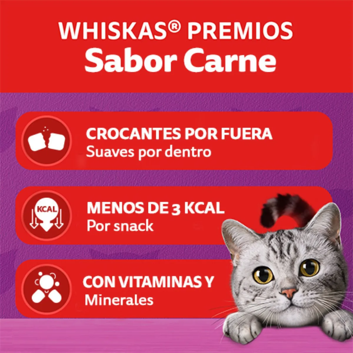 WHISKAS - Snacks para Gato Sabor Carne Whiskas 40 g