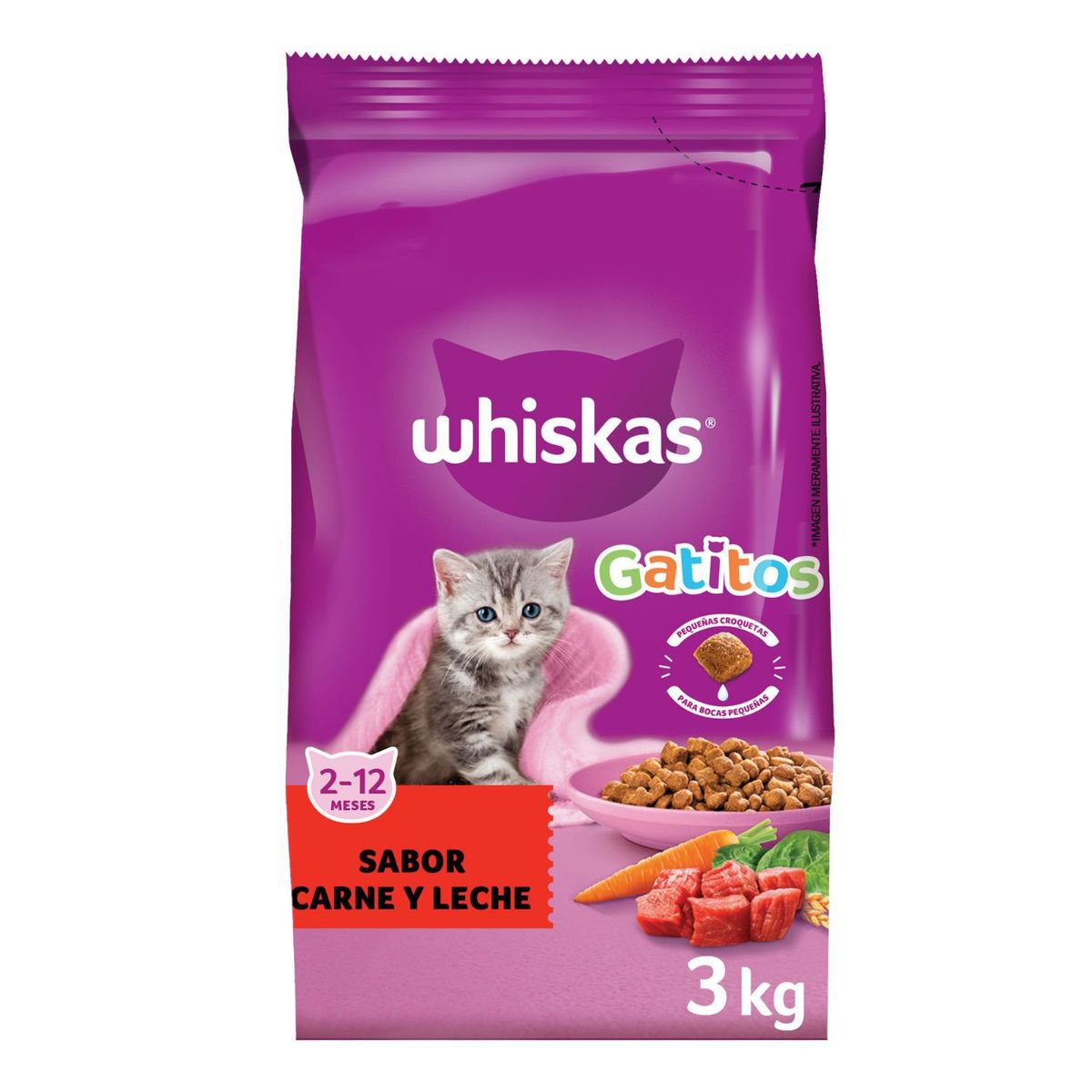 WHISKAS - Alimento para Gatitos Sabor Carne y Leche Whiskas 3 Kg