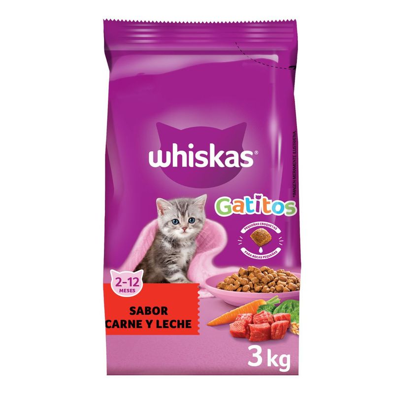 WHISKAS - Alimento para Gatitos Sabor Carne y Leche Whiskas 3 Kg