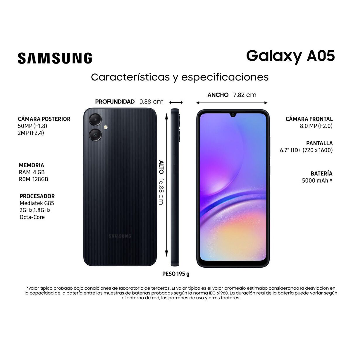 SAMSUNG - Smartphone Galaxy A05 128GB Negro