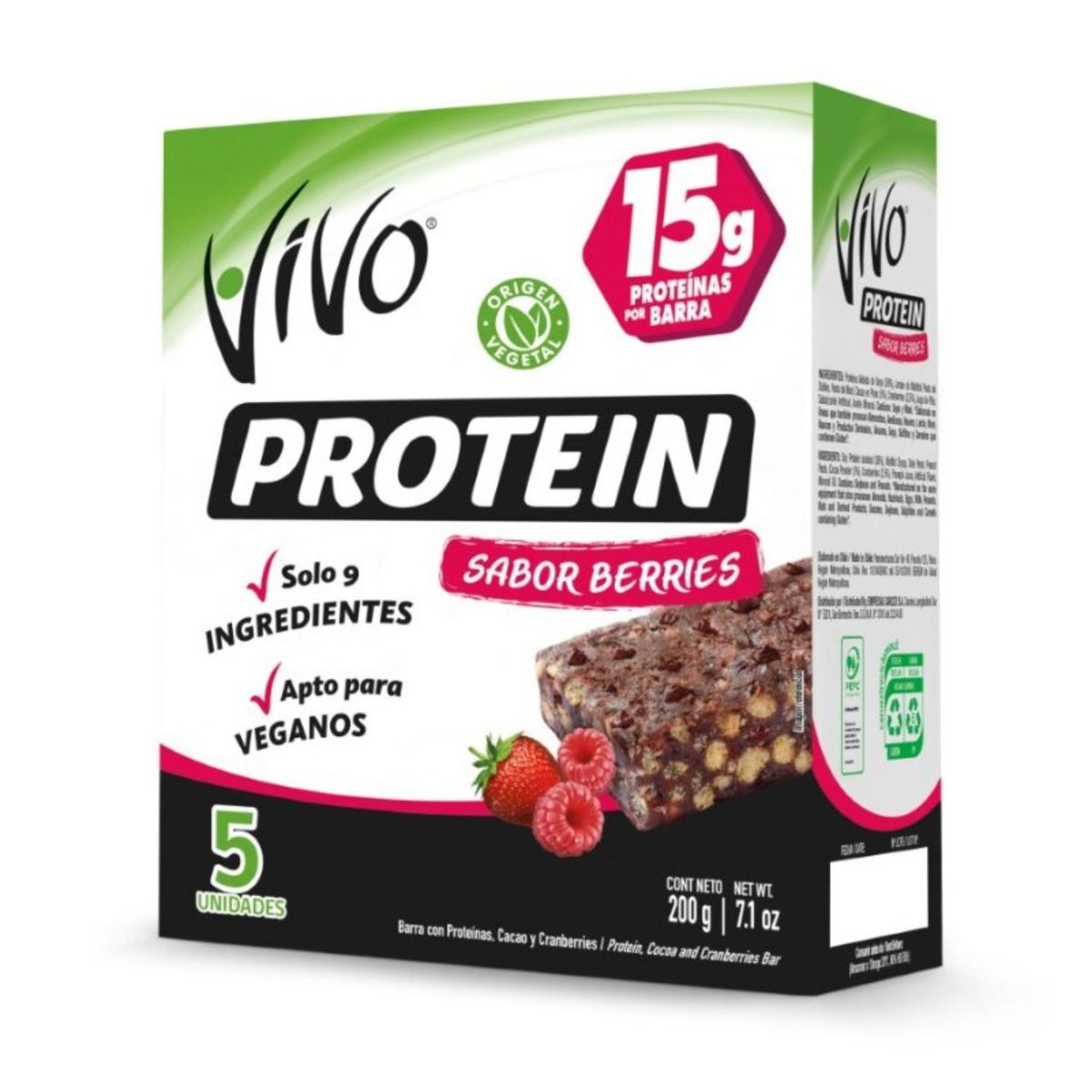 VIVO - Barra de Cereal con Proteína Sabor Berries Vivo Protein 200 g