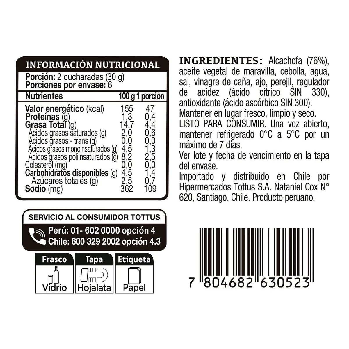 TOTTUS - Salsa de Alcachofa Tottus 190 g