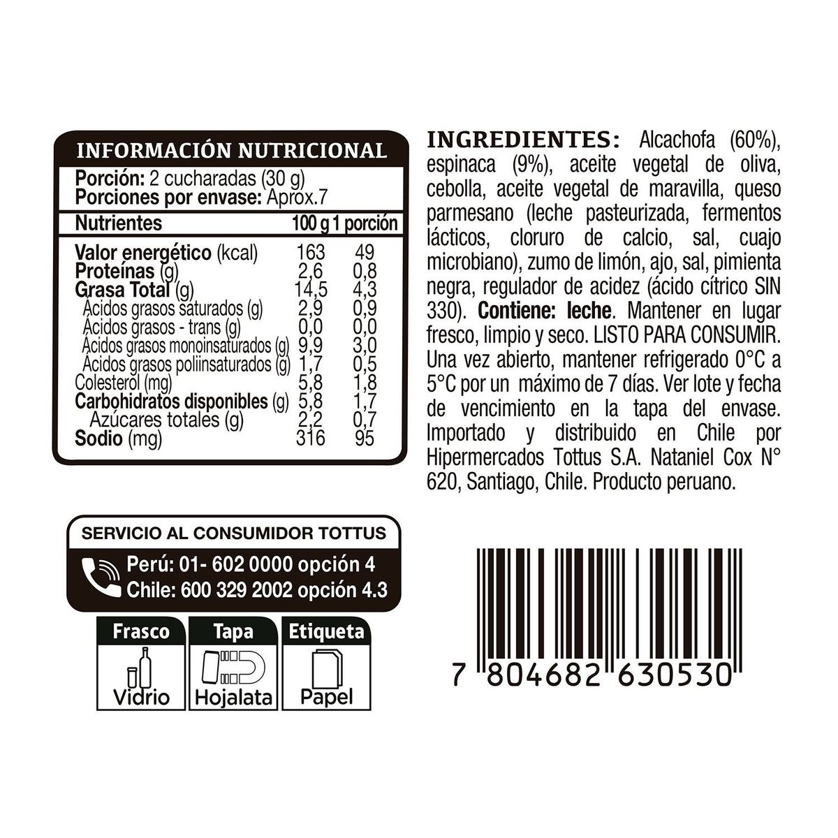 TOTTUS - Pasta Untable Alcachofa y Espinaca Tottus 200 g