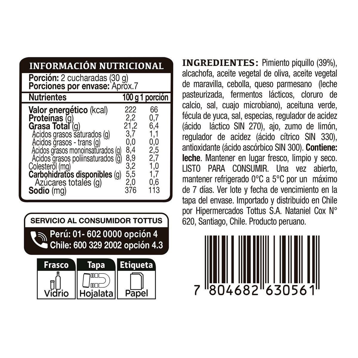 TOTTUS - Salsa Untable Pimientos Tottus 200 g