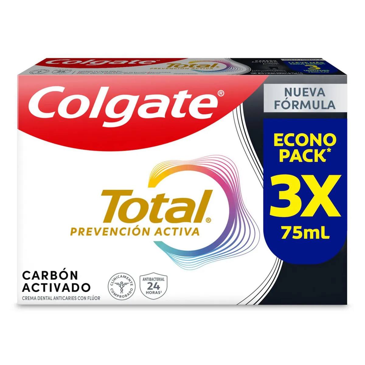 COLGATE - Pasta Dental Colgate Total Carbón Activado con Flúor 3x75 ml