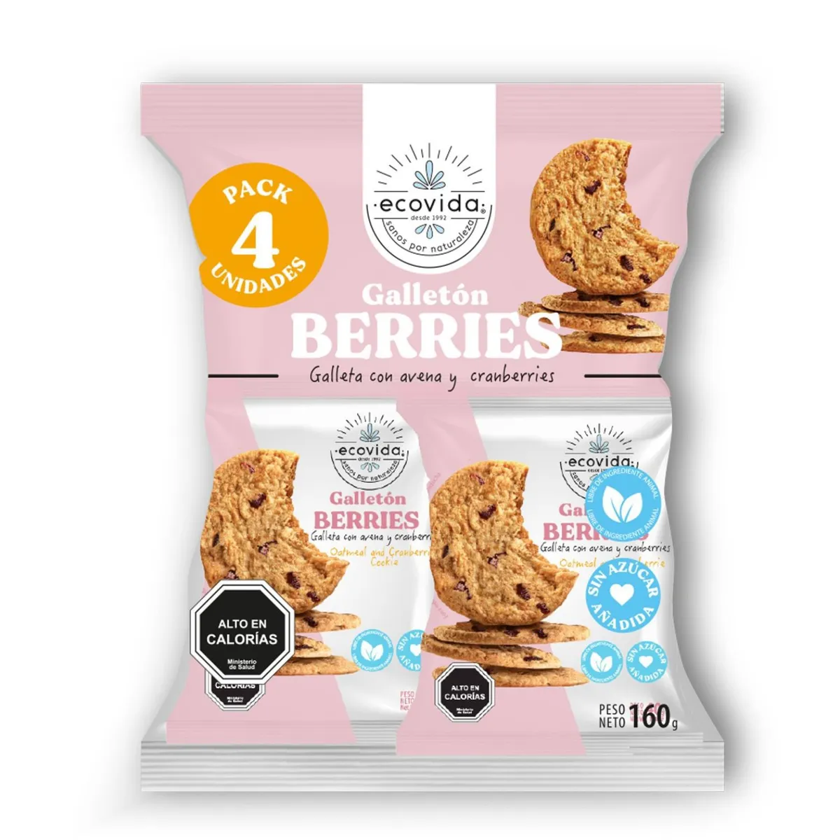 ECOVIDA - Pack Galletón de Avena y Berries Sin Azúcar Ecovida 4 x 40 g