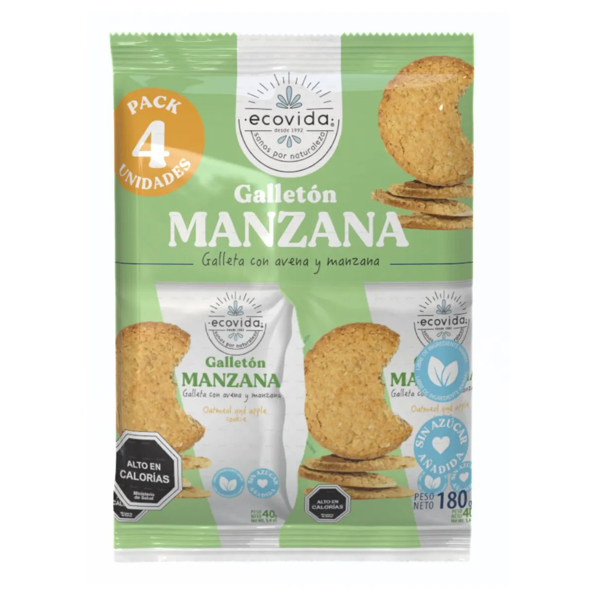 ECOVIDA - Pack Galletón de Avena y Manzana Sin Azúcar Ecovida 4 x 40 g