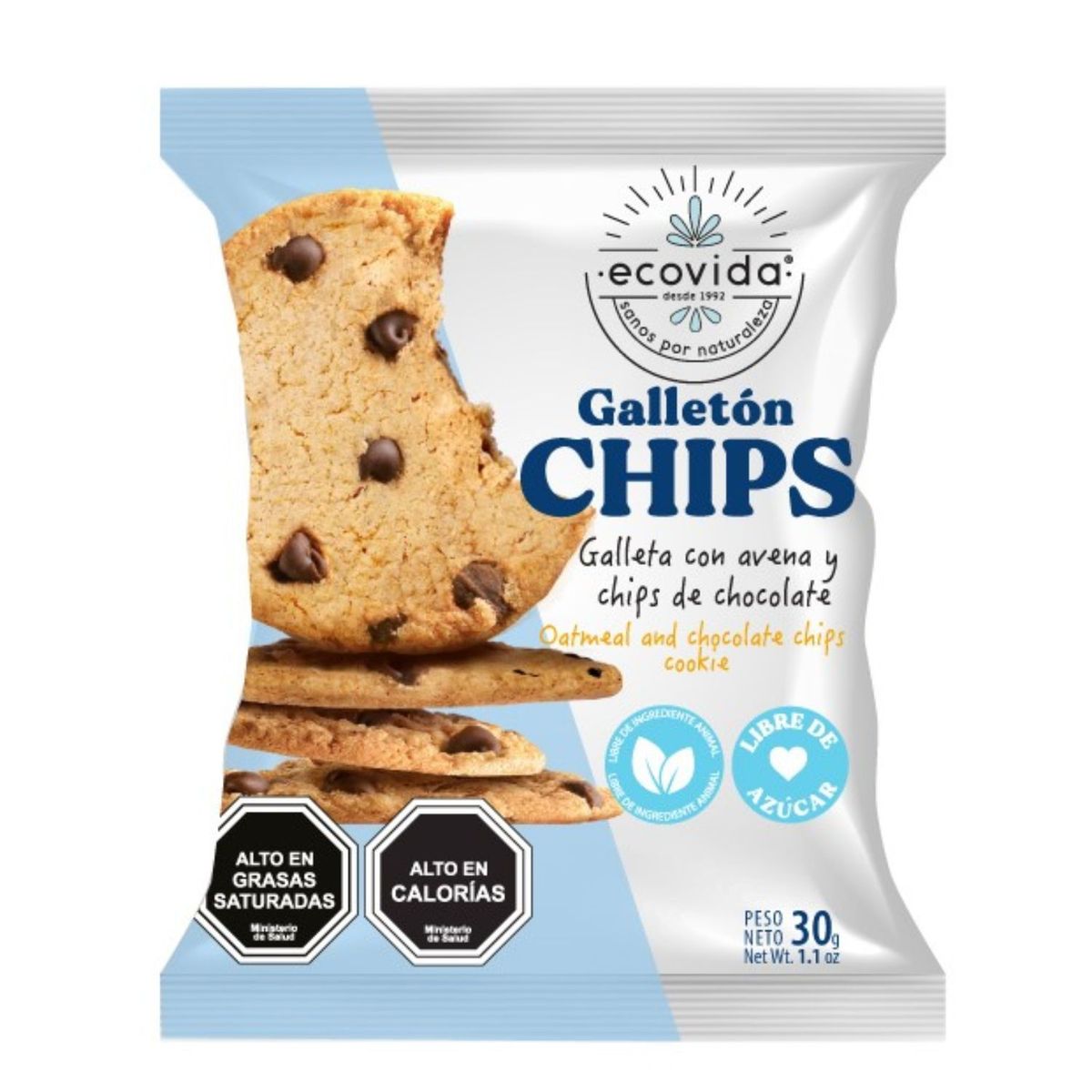 ECOVIDA - Galletón de Avena con Chips de Chocolate Sin Azúcar Ecovida 30 g