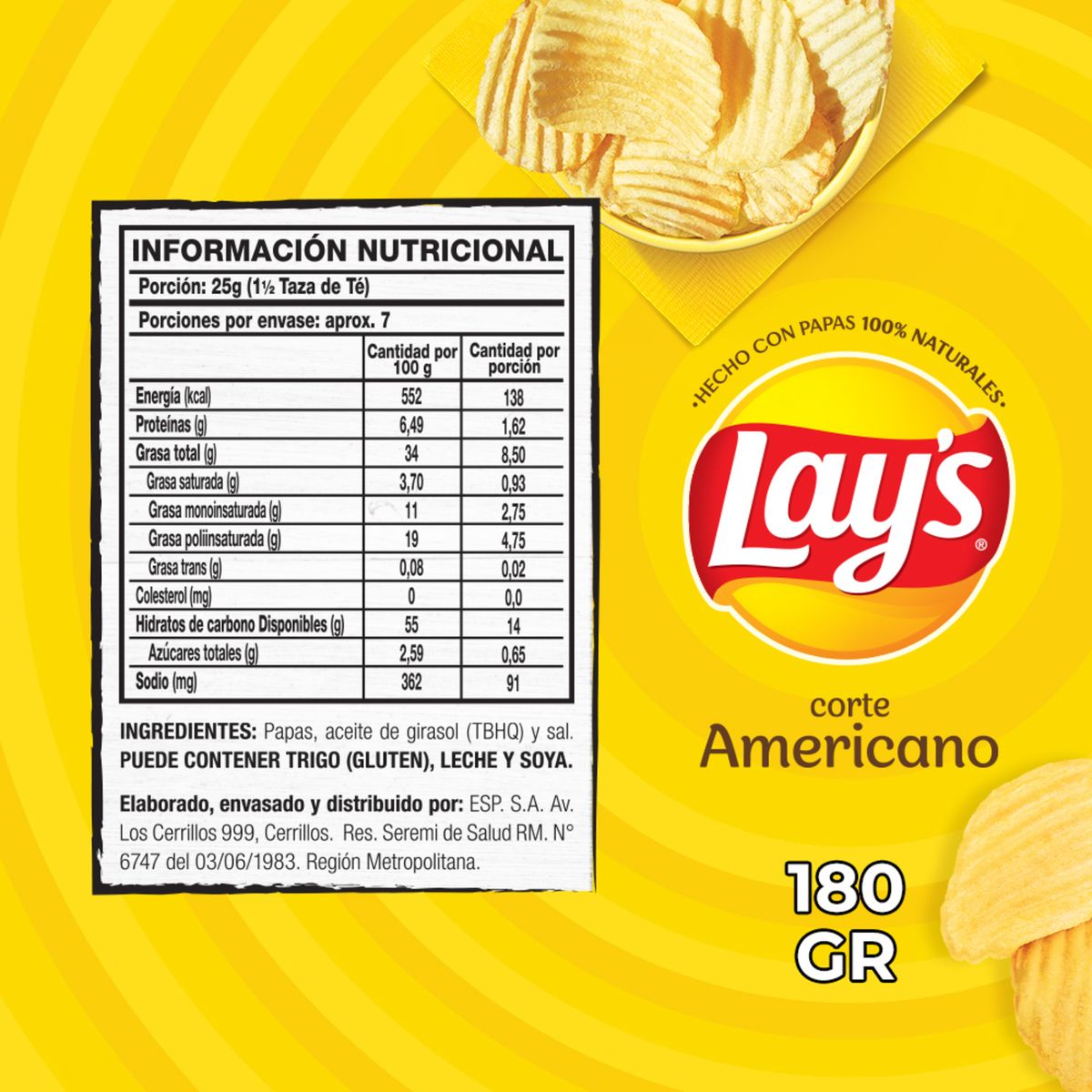 LAYS - Papas Fritas Corte Americano Lays 180 g