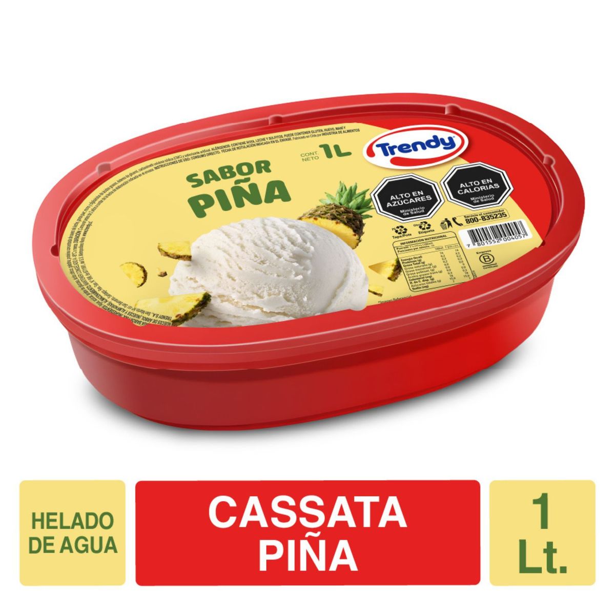 TRENDY - Helado de Agua Sabor Piña Cassata Trendy 1 L