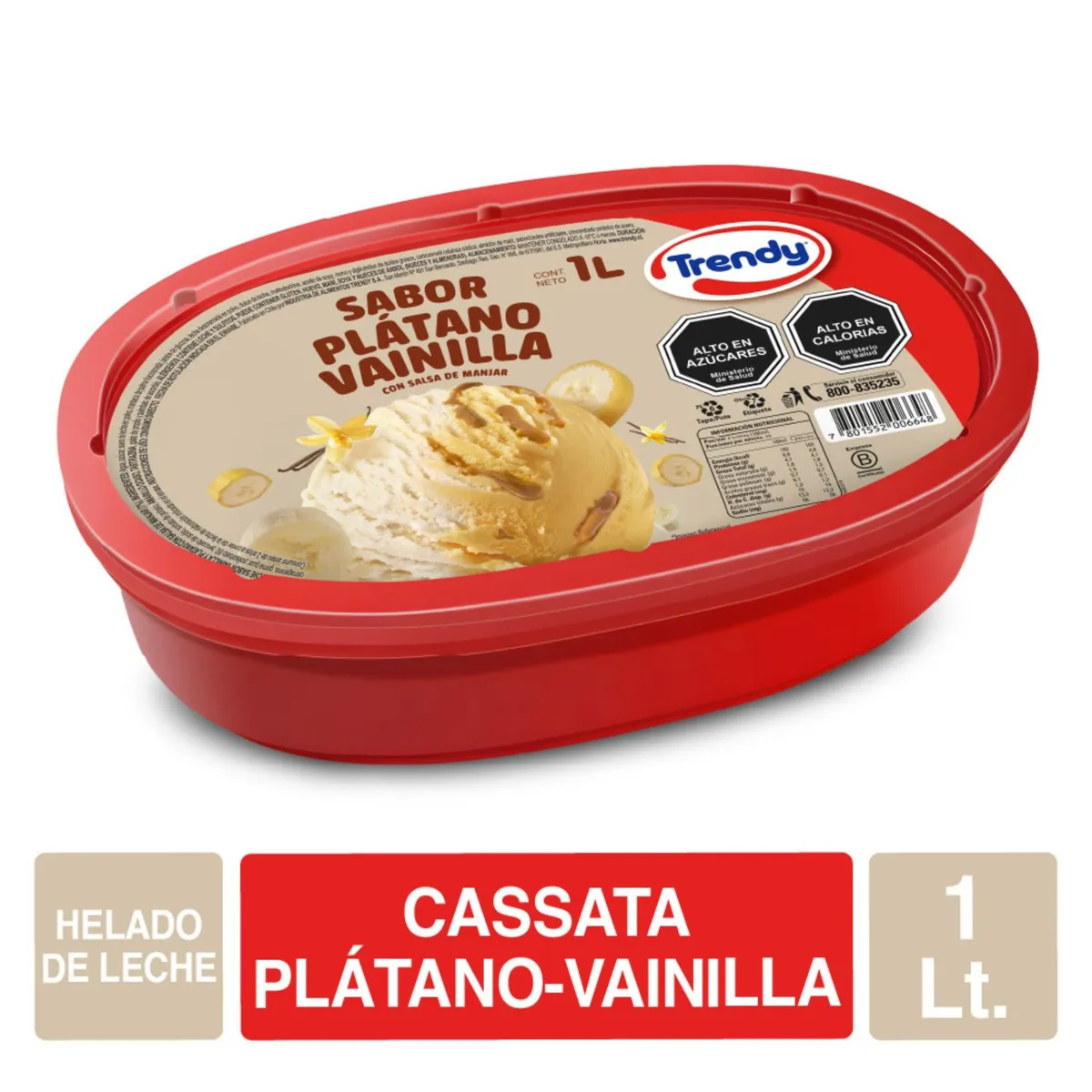 TRENDY - Helado de Leche Sabor Plátano Vainilla Cassata Trendy 1 L