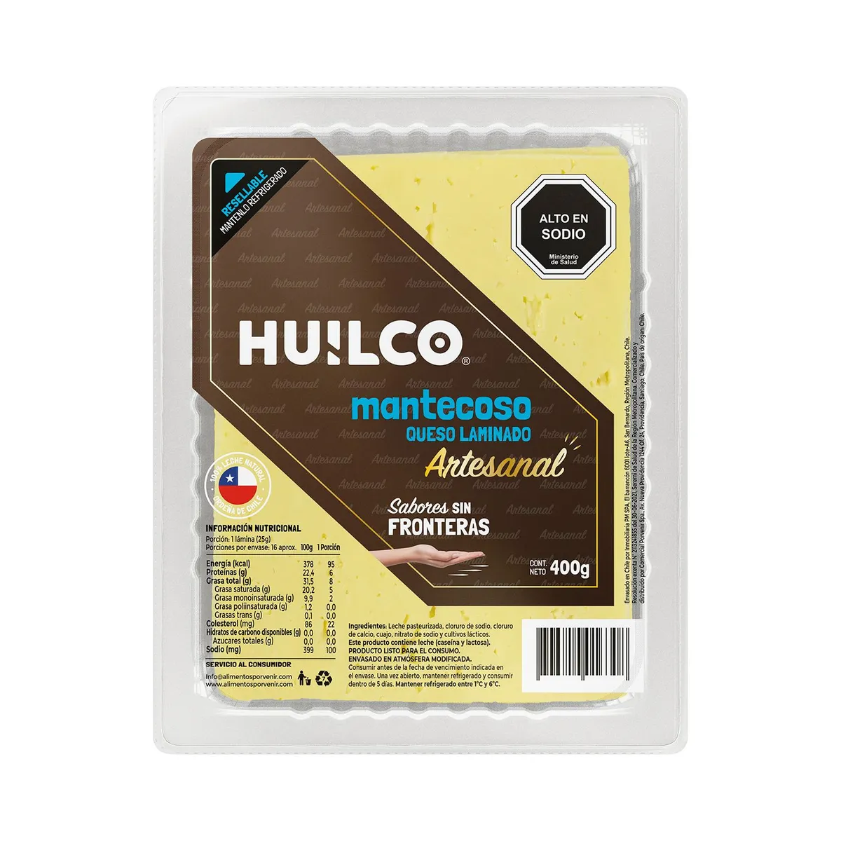 HUILCO - Queso Mantecoso Artesanal Laminado Huilco 400 g