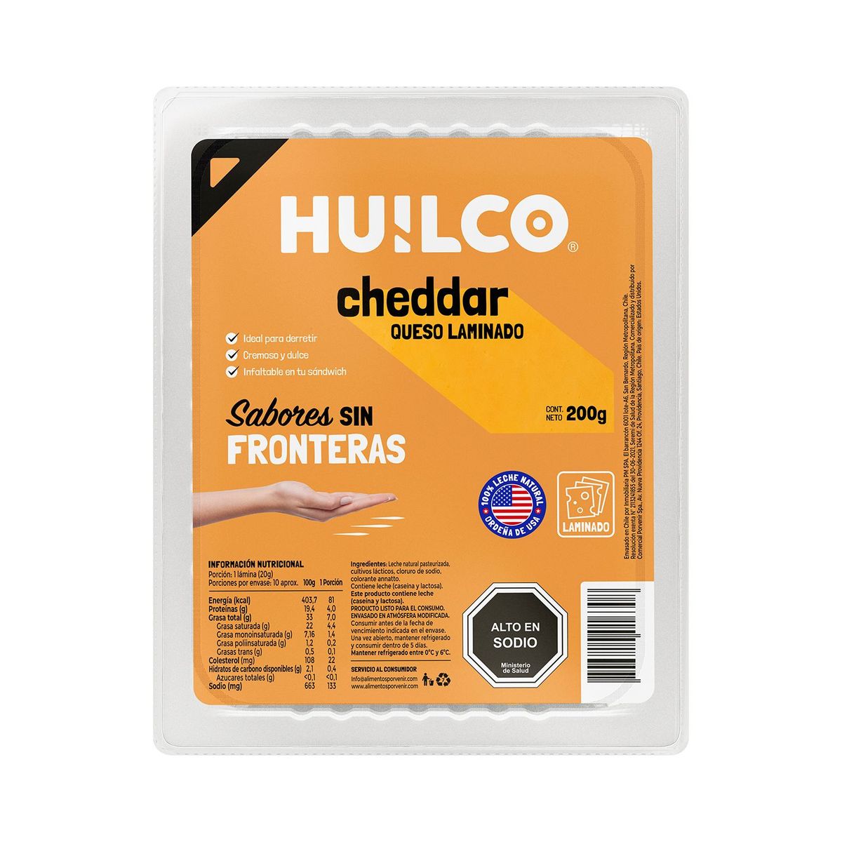HUILCO - Queso Cheddar Laminado Huilco 200 g