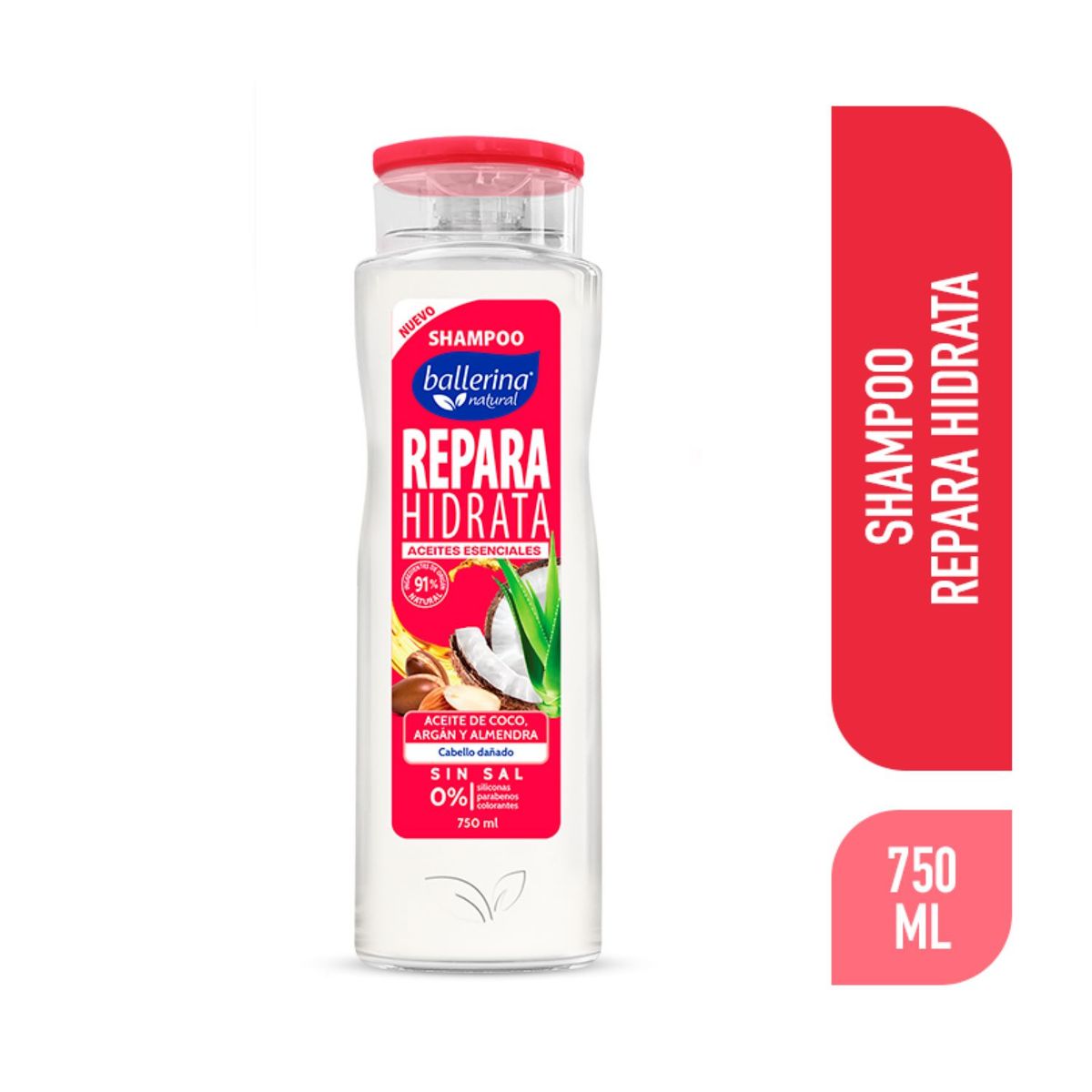 BALLERINA - Shampoo Reparación Aceite de Coco Argán y Almendra Ballerina 750 ml