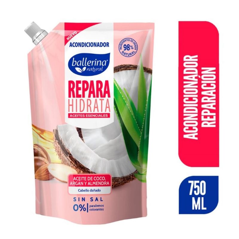 BALLERINA - Acondicionador Ballerina Reparación Aceite de Coco Argán y Almendra 750 ml