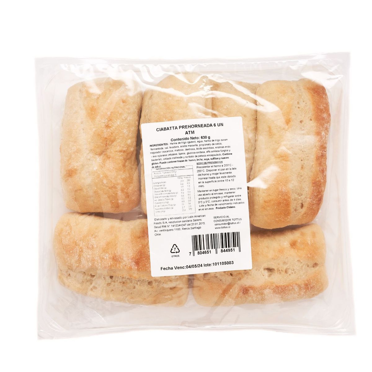 LAF - Ciabatta Prehorneadas Tottus 6 Un