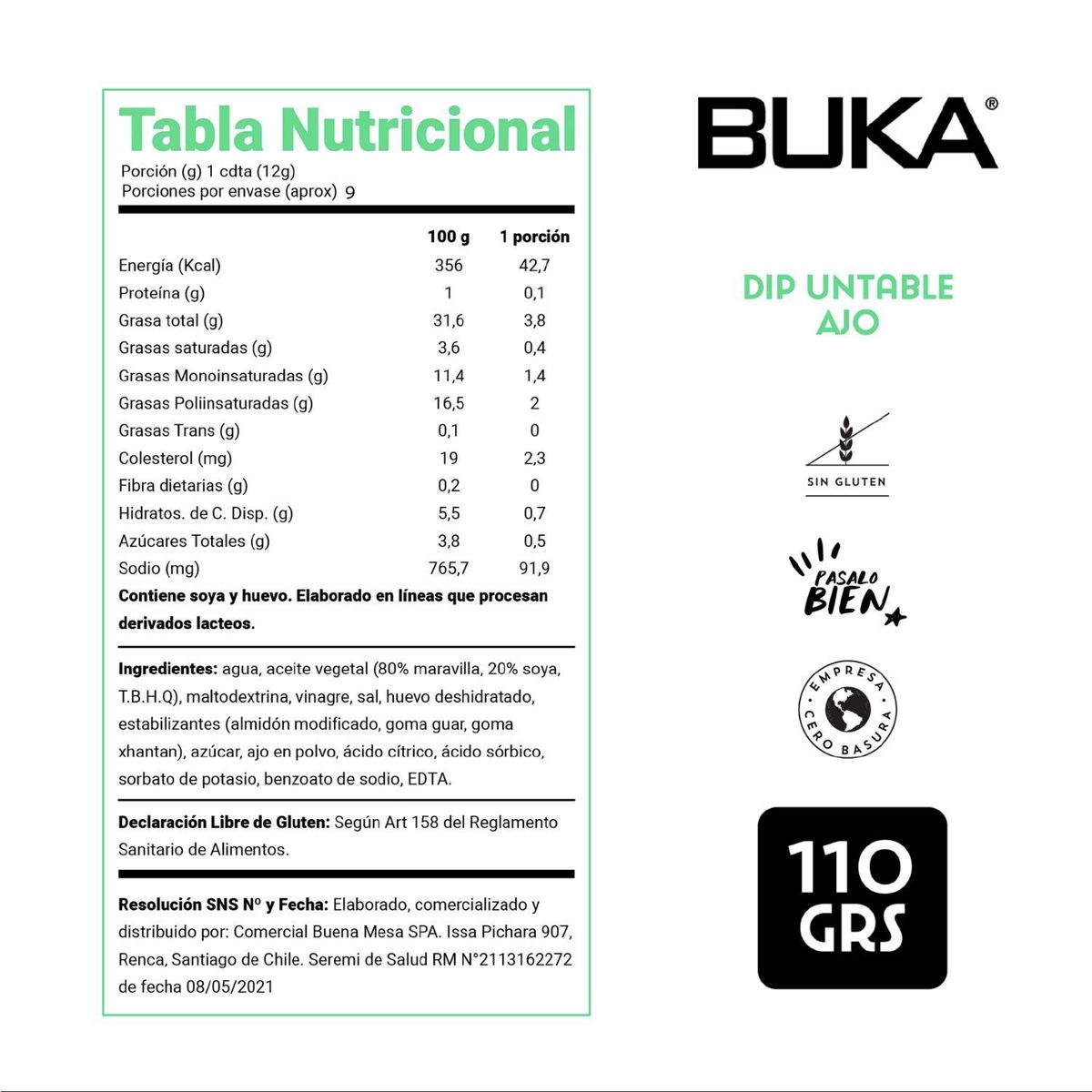 BUKA - Aderezo Dip Untable Sabor Ajo Tostado Buka 110 g