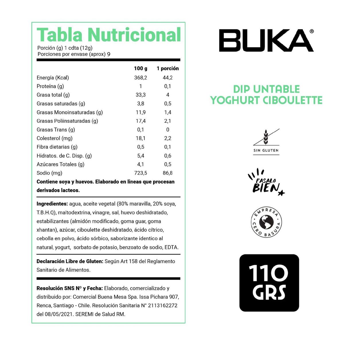 BUKA - Aderezo Dip Untable Sabor Yoghurt Ciboullete Buka 110 g