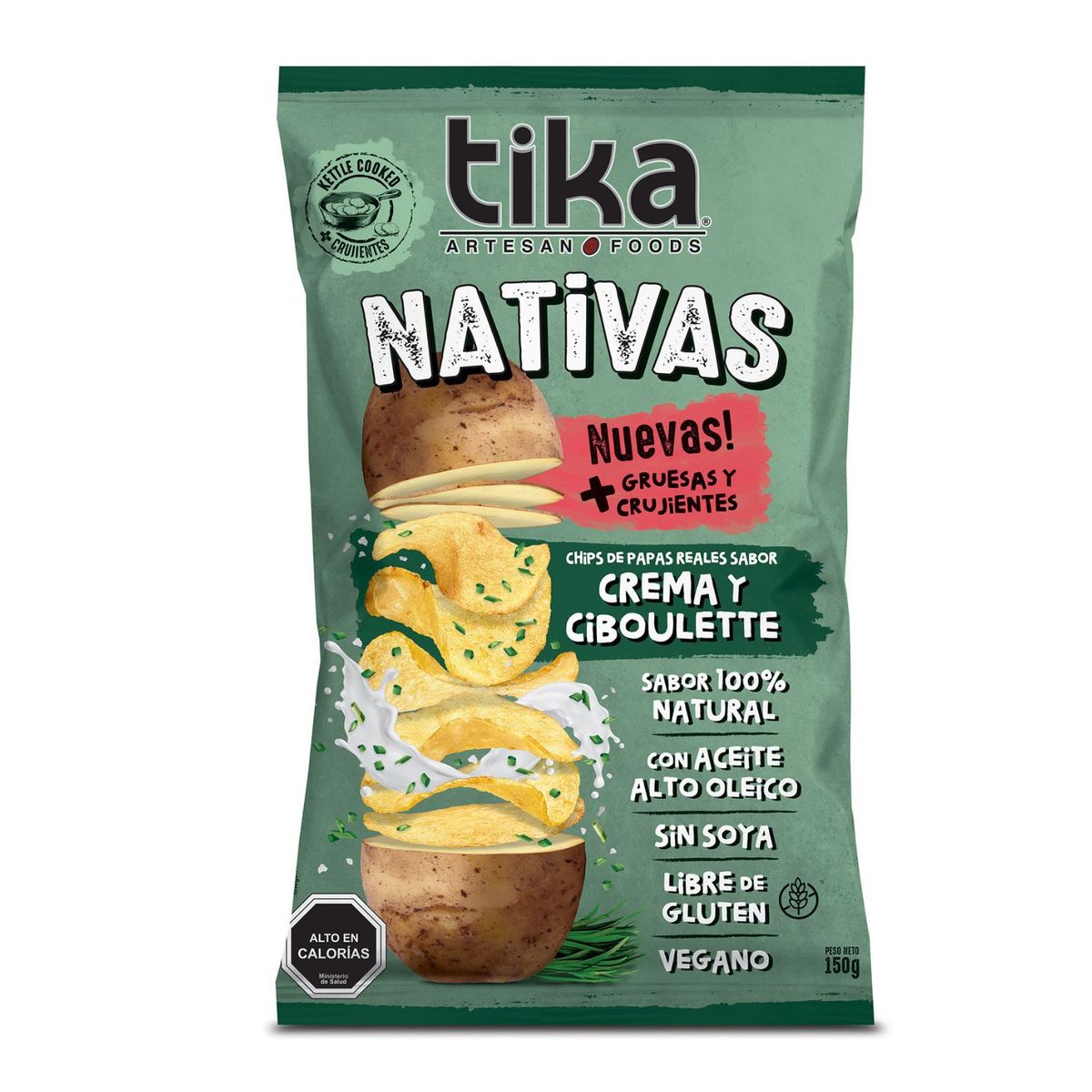 TIKA - Papas Fritas Nativas Sabor Crema y Ciboulette Tika 150 g
