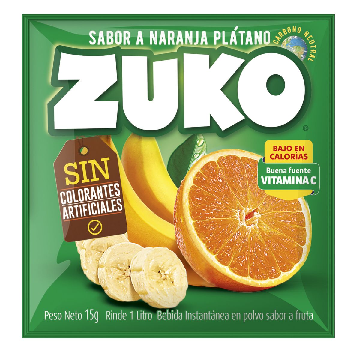 ZUKO - Jugo en Polvo Zuko Naranja Plátano 15 g