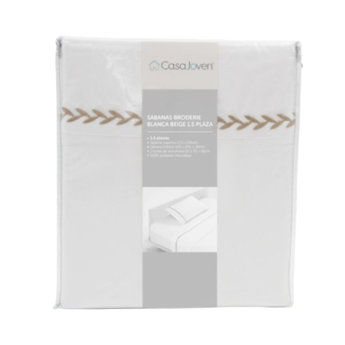 CASA JOVEN - Sabanas Broderie Blanca Beige 1.5 Plaza