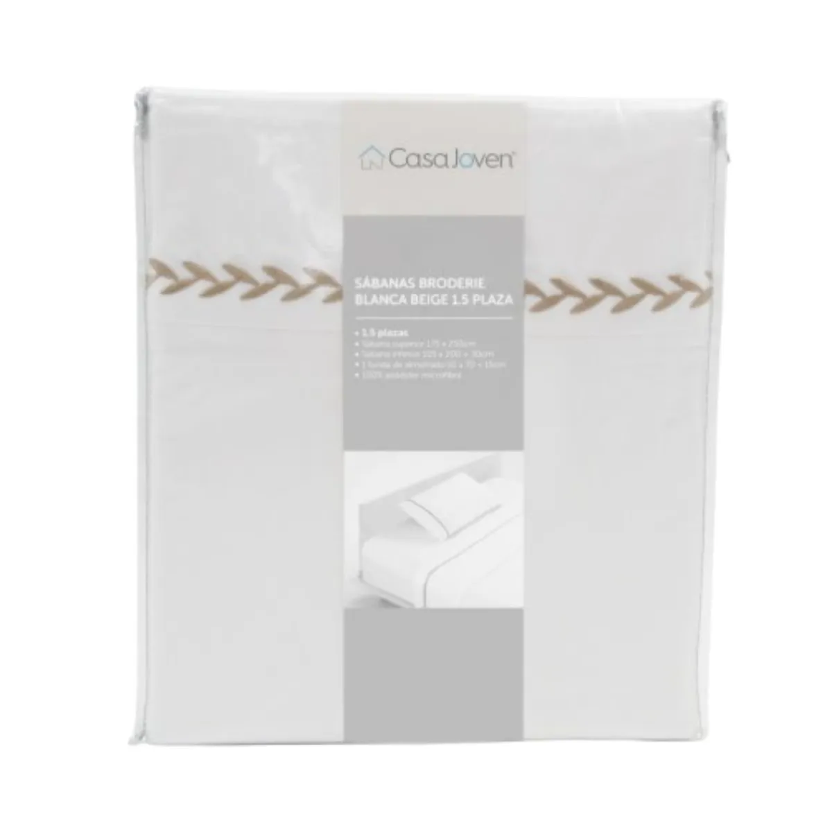 CASA JOVEN - Sabanas Broderie Blanca Beige 1.5 Plaza