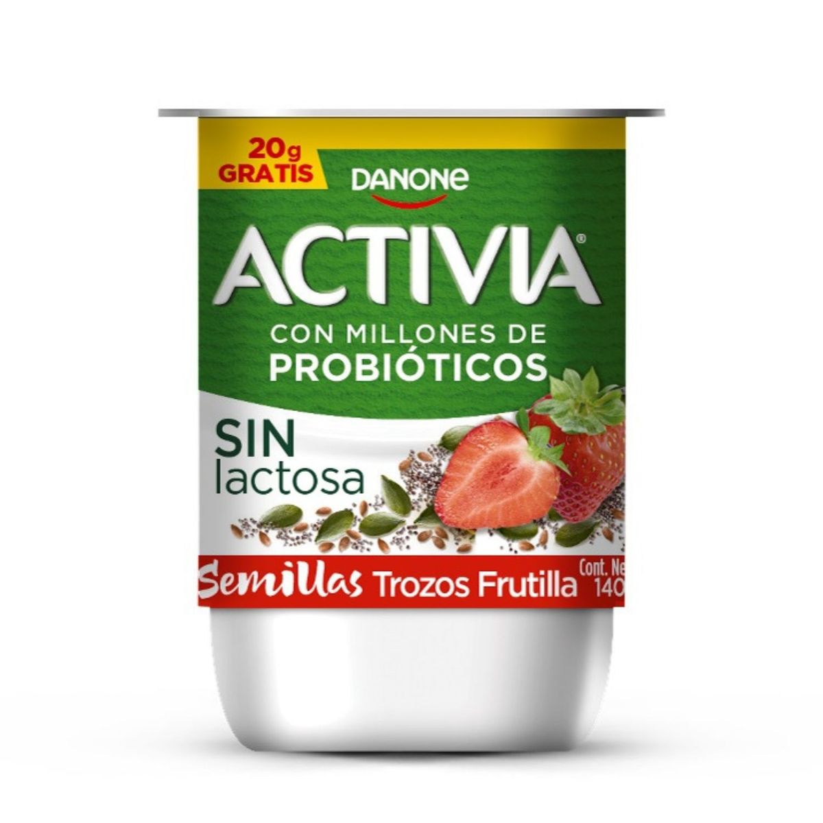 ACTIVIA - Yoghurt con Probióticos Semillas y Trozos de Frutilla Sin Lactosa Activia 140 g