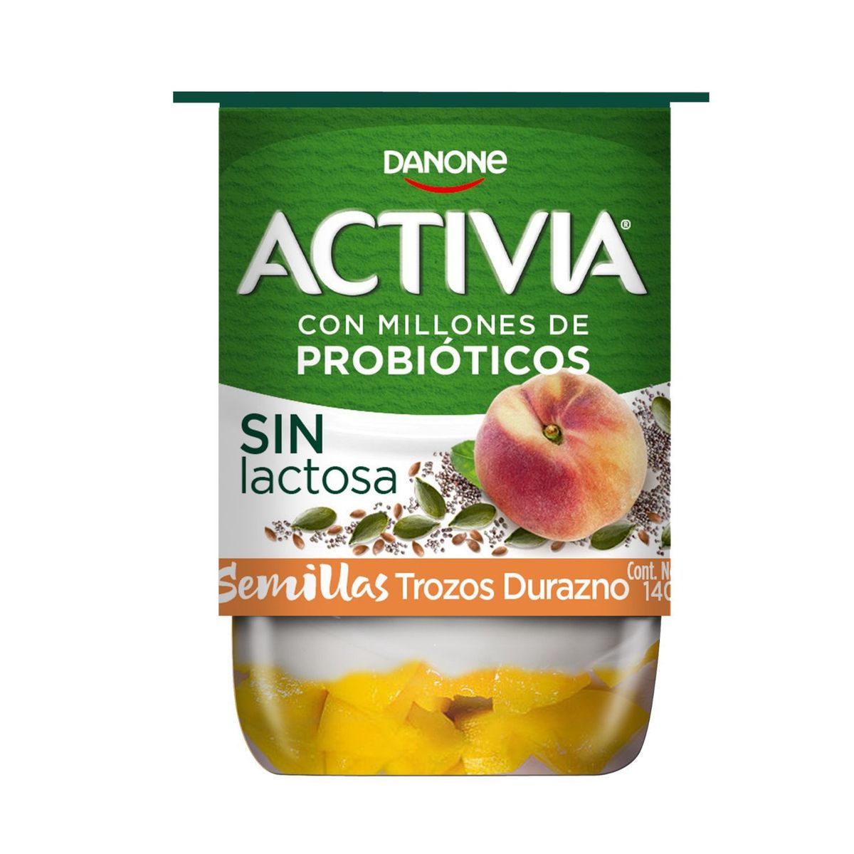 ACTIVIA - Yoghurt con Probióticos Semillas y Trozos de Durazno Sin Lactosa Activia 140 g