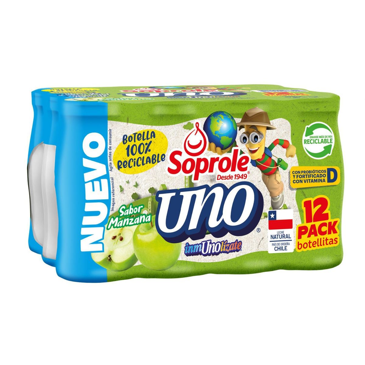 SOPROLE - PACK Probióticos Uno Defensas Sabor Manzana Soprole 12 x 80 ml
