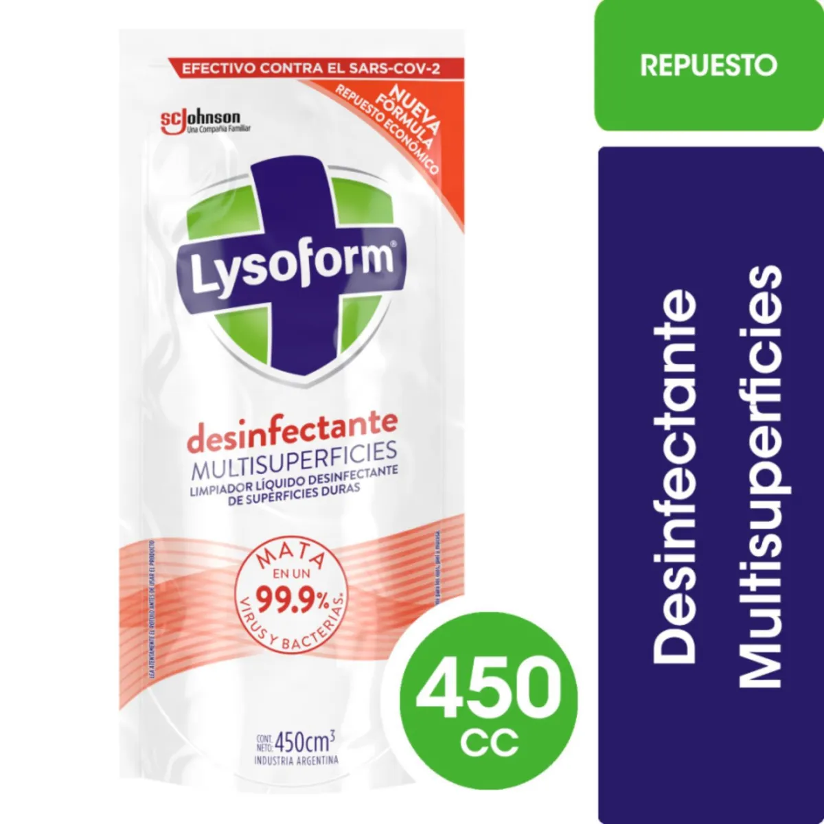 LYSOFORM - Repuesto Limpiador Líquido Desinfectante Lysoform Multisuperficies 450 ml