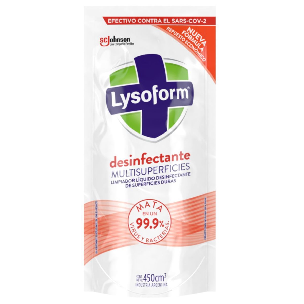 LYSOFORM - Repuesto Limpiador Líquido Desinfectante Lysoform Multisuperficies 450 ml