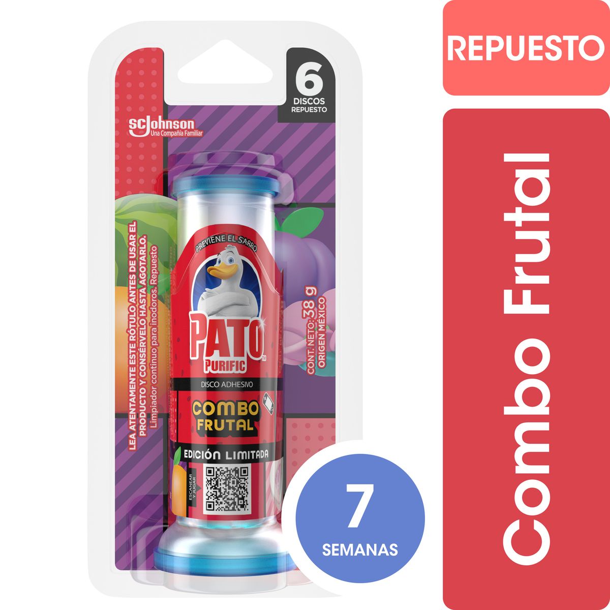 PATO PURIFIC - Discos Adhesivos para Inodoro Pato Arcade Floral Repuesto 38gr 