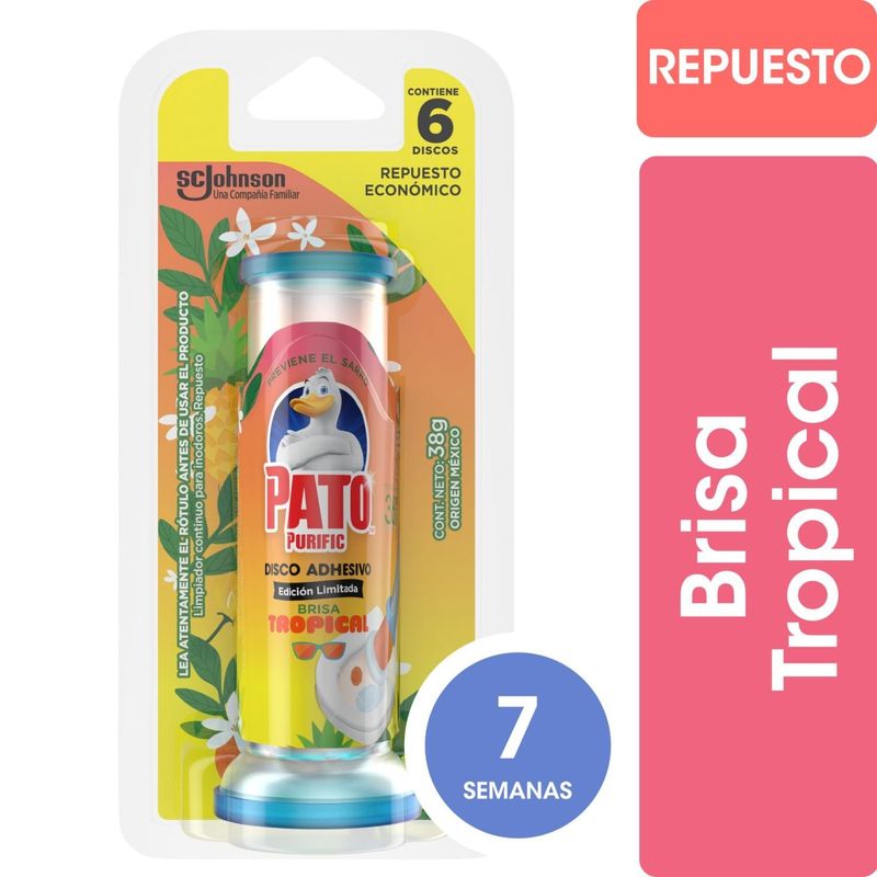PATO PURIFIC - Limpiador Inodoro Discos Adhesivos Pato Encanto Brisa Tropical 38 g
