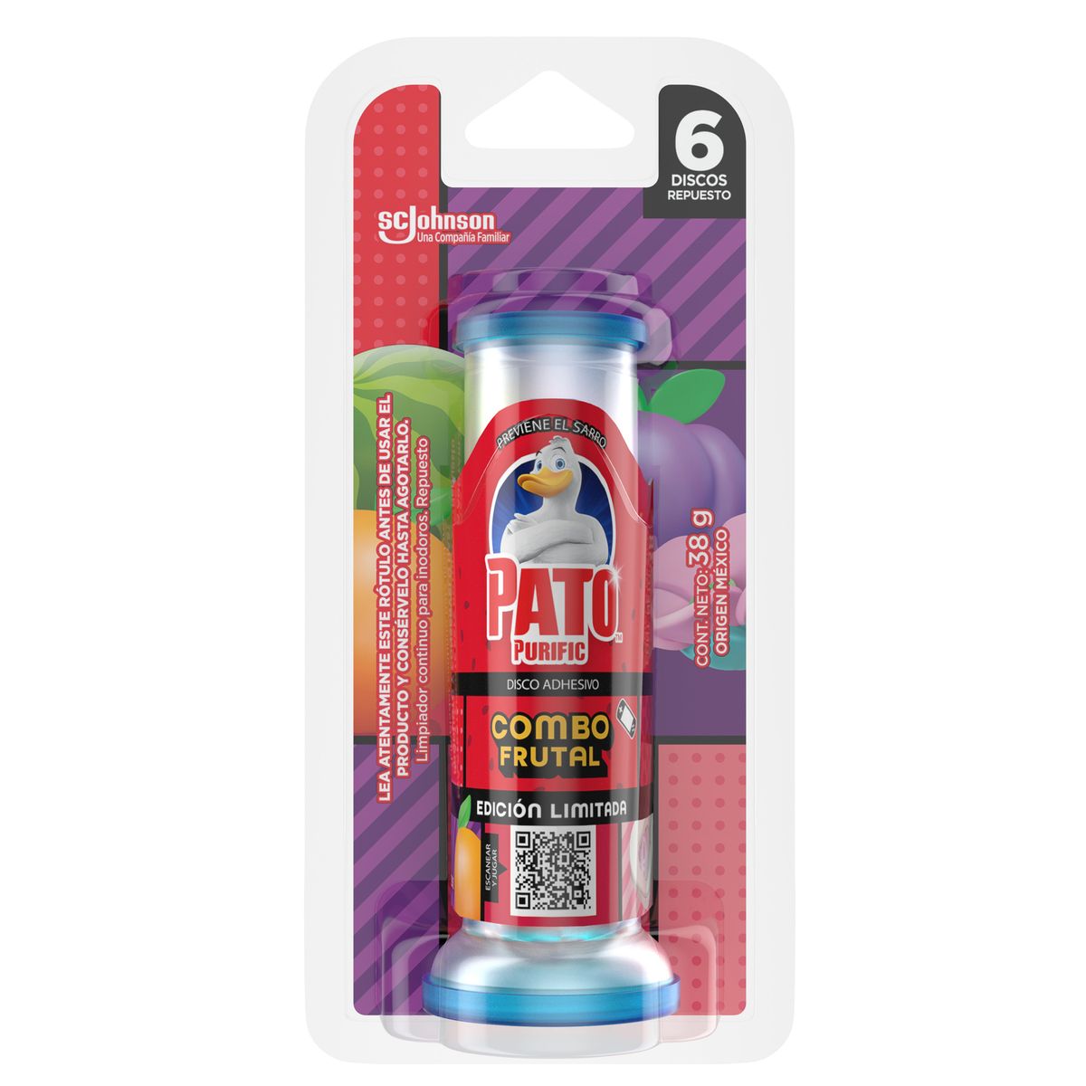 PATO PURIFIC - Discos Adhesivos para Inodoro Pato Combo Frutal Repuesto 38gr 