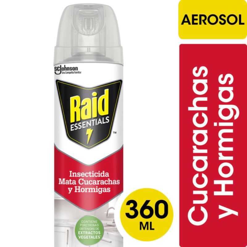 RAID - Insecticida Mata Cucarachas y Hormigas Raid Essentials 360 ml