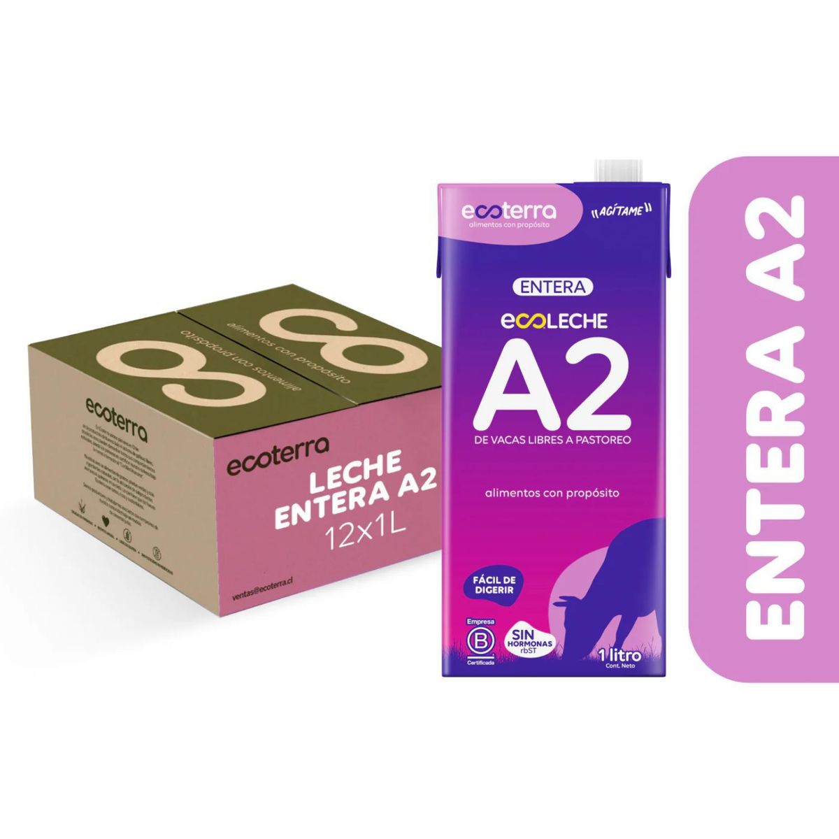 ECOTERRA - Pack Leche Especial Entera A2 Ecoterra 12 x 1 L