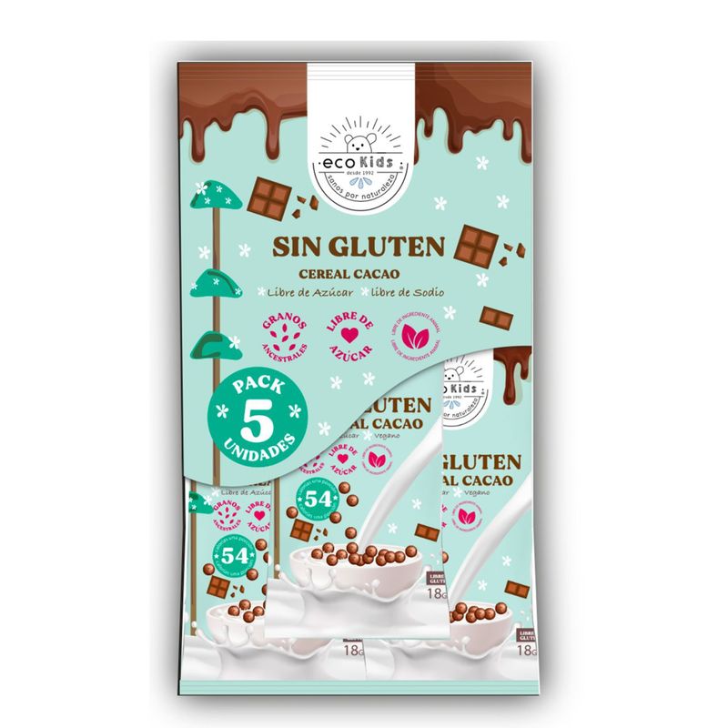 ECOVIDA - Pack Cereal Cacao Sin Gluten Ecovida 5 x 18 g