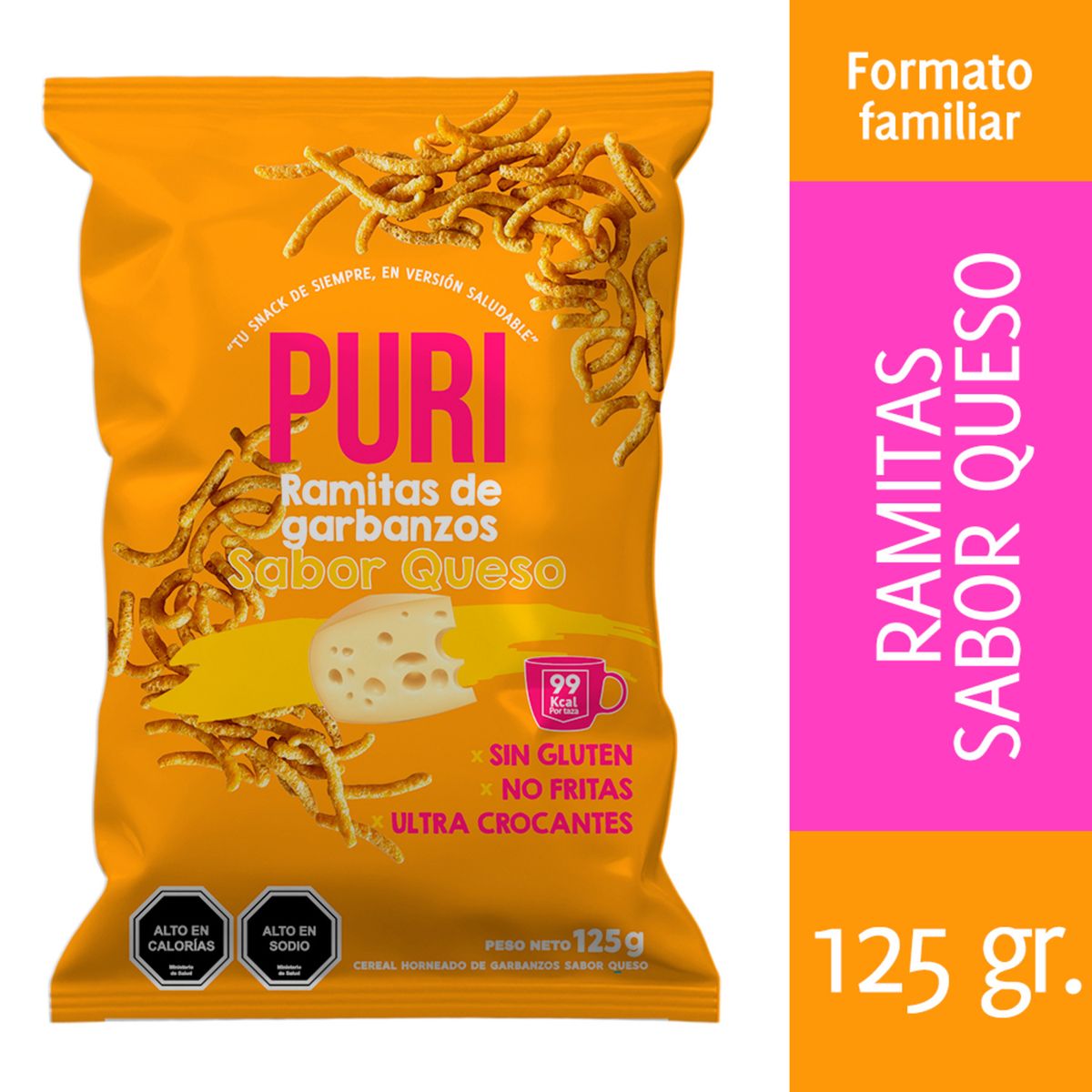 PURISNACKS - Puri Ramitas Garbanzo Sabor Queso 125 g