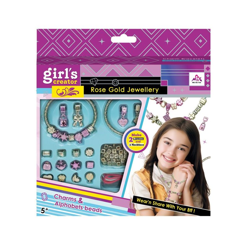 MEI BO KAI - SET JOYAS ROSADAS 2 BRAZALETES 3 COLLARES