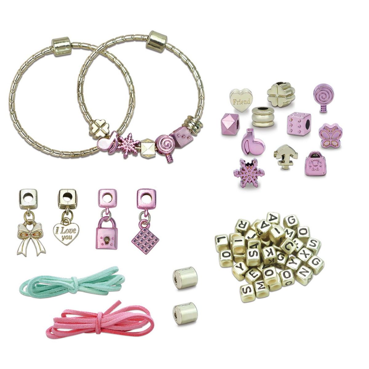 MEI BO KAI - Set Joyas Rosadas 2 Brazaletes 3 Collares