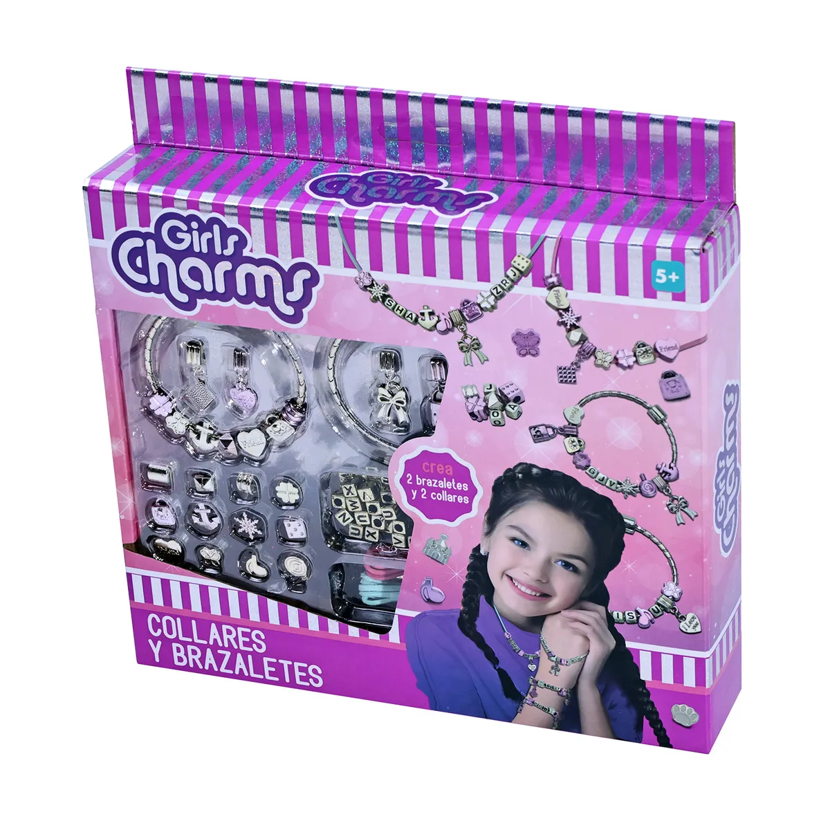 MEI BO KAI - Set Joyas Rosadas 2 Brazaletes 3 Collares